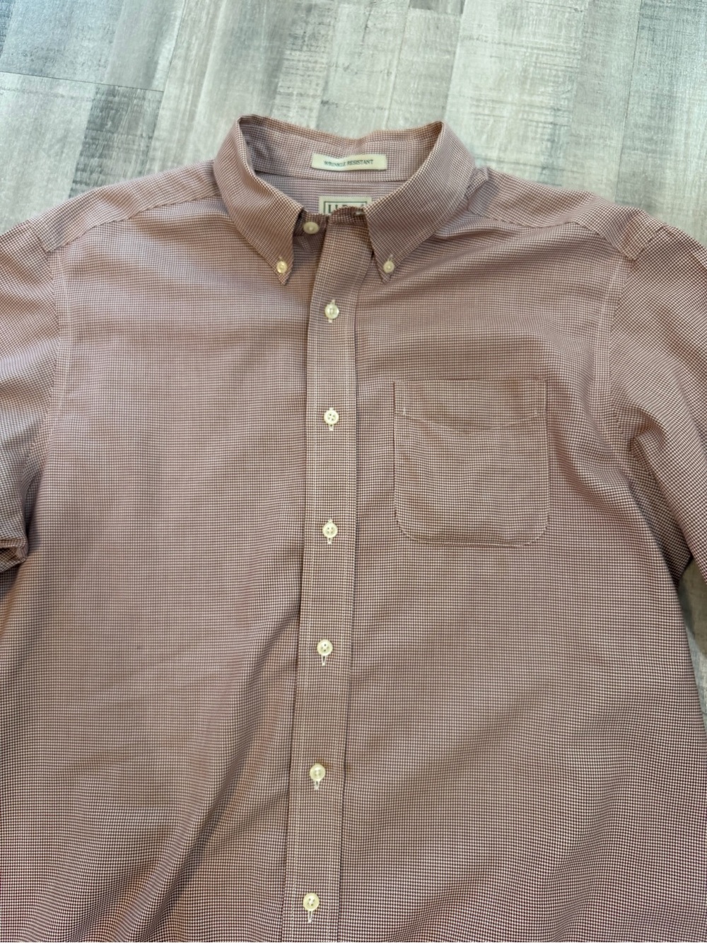 L.L.Bean Men’s Large Tall Shirt Burgundy Micro Check Wrinkle Resistant Cotton